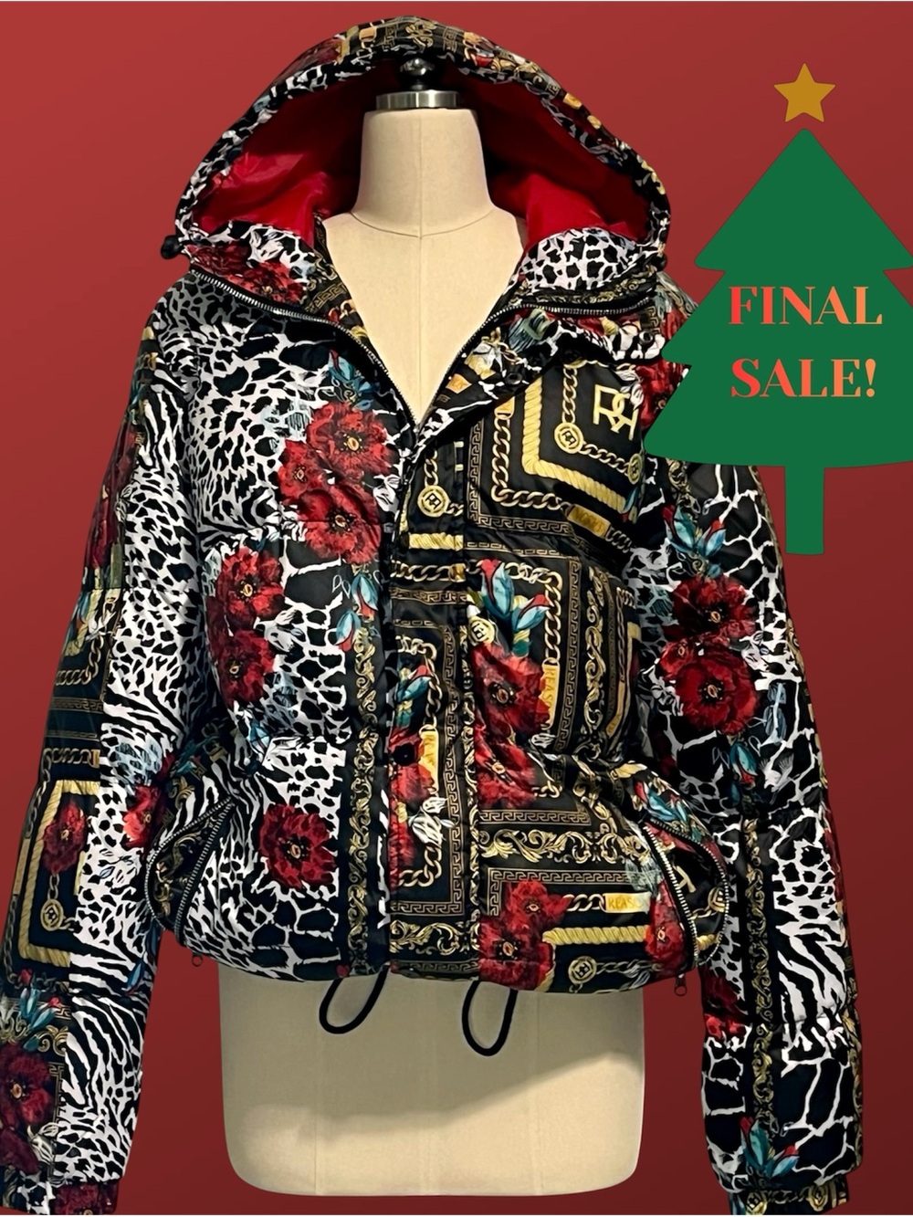 Reason Floral + Animal Print Puffer Mens Coat